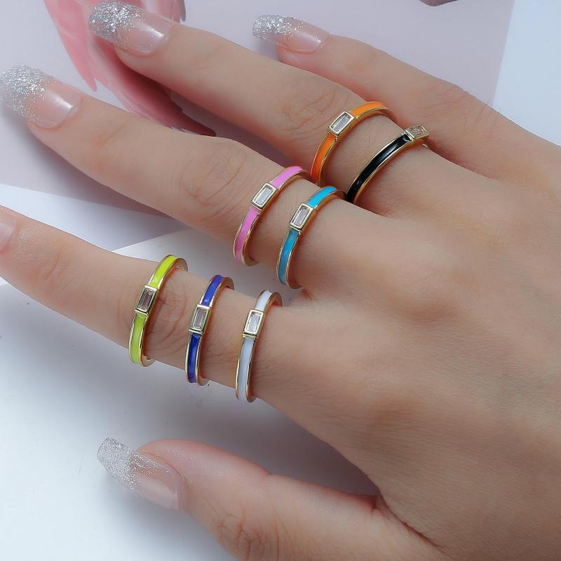 

Cluster Rings Zircon Candy Color Simple Copper Drop Oil Couple Retro Irregular Geometric Open Thin Ring For Women Lover Party Jewelry