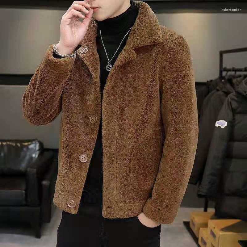 

Men's Down Autumn And Winter Suede Can On Both Of Cashmere Coat Lamb Fur Integrated Plush Thickened Motorcycle, Black