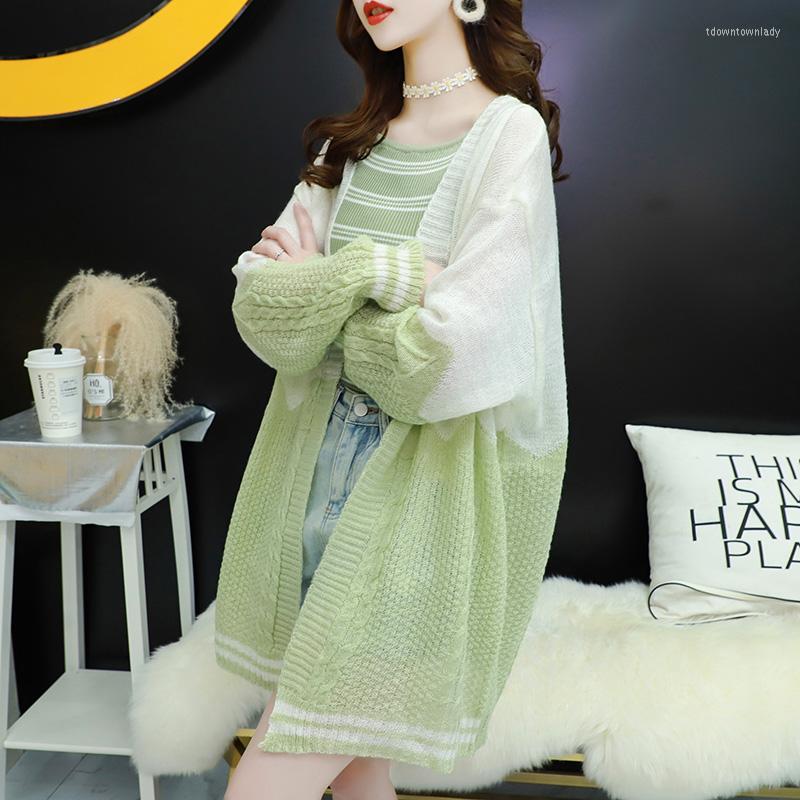 

Women's Knits Women Sweater Coat Summer Thin Loose Long Sleeve Knitted Sunscreen Clothing Spring Large Size Female Cardigans Y99, Green