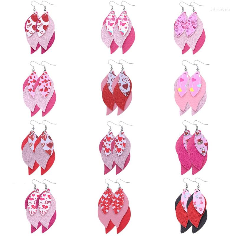 

Dangle Earrings 12 Pairs Valentine's Day Peach Heart Red Lip Multi-Layered Artificial Leather S-Shaped Temperament
