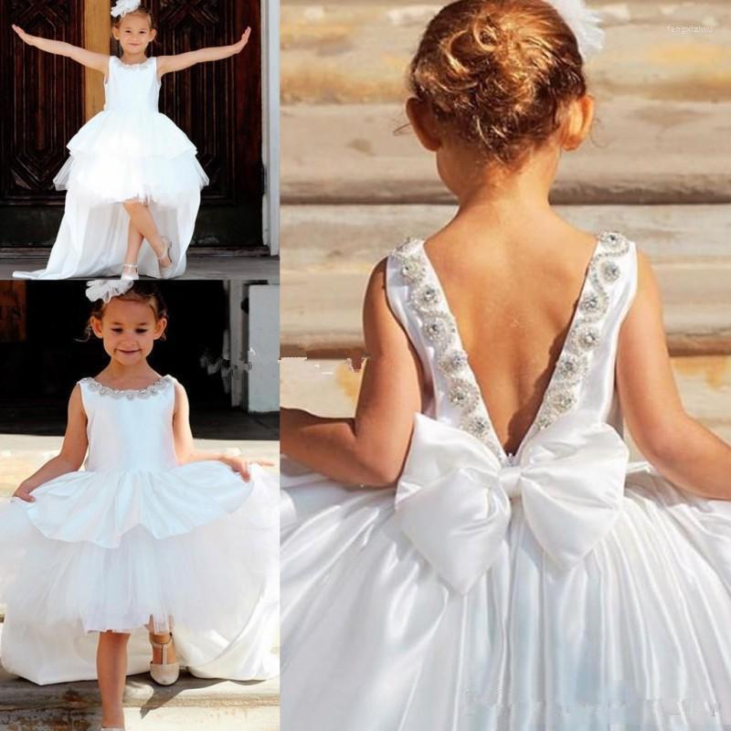 

Girl Dresses White High Low Ball Gowns Flower Girls Beaded Tiered First Holy Communion Kids Birthday Party, Same as image