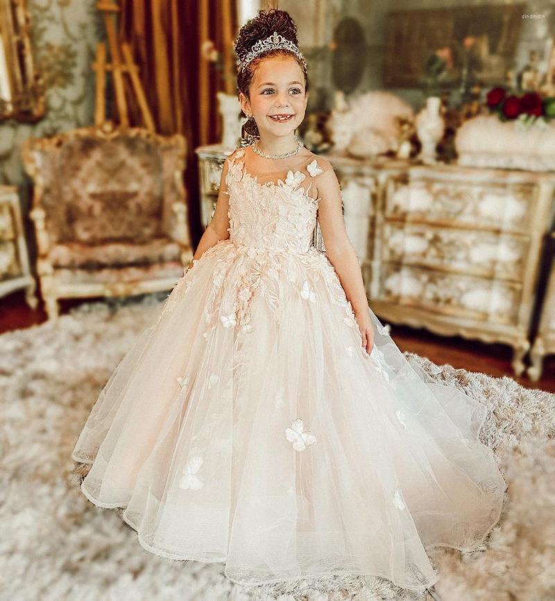 

Girl Dresses FATAPAESE Flower For Wedding Pearl Pink Floral Tulle Luxury Princess Long Maxi Kids Bridesmaid Ball Gowns Birthday, Pearl pink mc2300