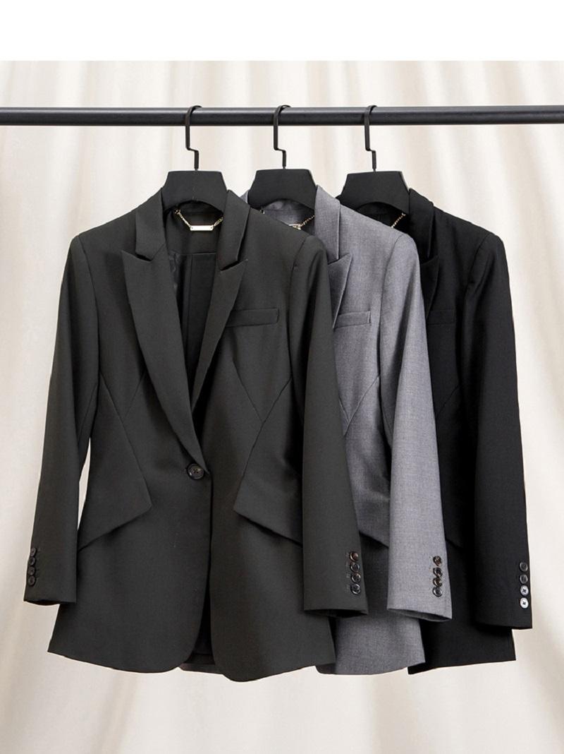 

Women' Suits & Blazers Spring And Autumn Stitching Long Sleeves One Button Worsted Wool Solid Color Commuter Slim Fit Waist Blazer, Black