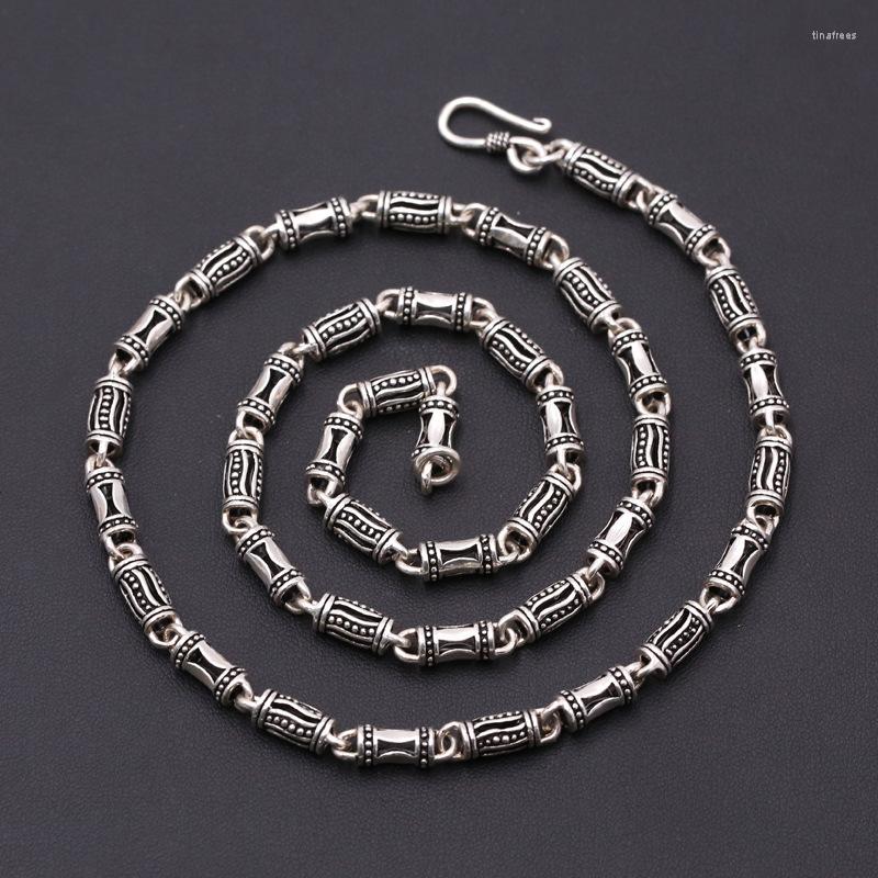 

Chains Fashion S925 Sterling Silver Retro Thai Personality Hollow Cylindrical Bone Chain Men And Women Necklace