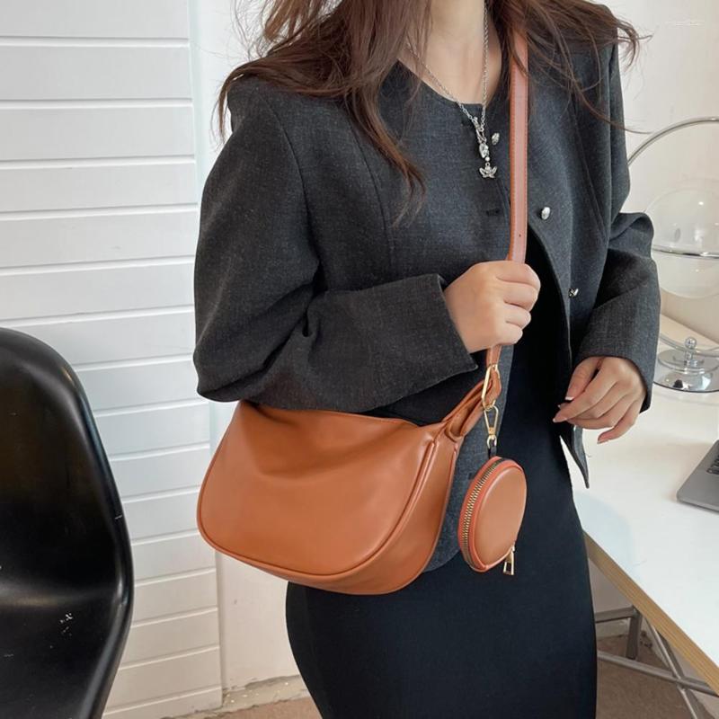 

Evening Bags Women Crossbody PU Leather Simple Shoulder Handbags 2 In 1 Designer Sling Solid For Travel With Purse, Black