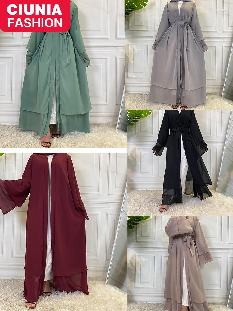 

Ethnic Clothing Better Double Layer Abaya Kimono Muslim Chiffon Hijab Dress Islamic Dubai Kaftan Elegant Moroccan Caftan Woman