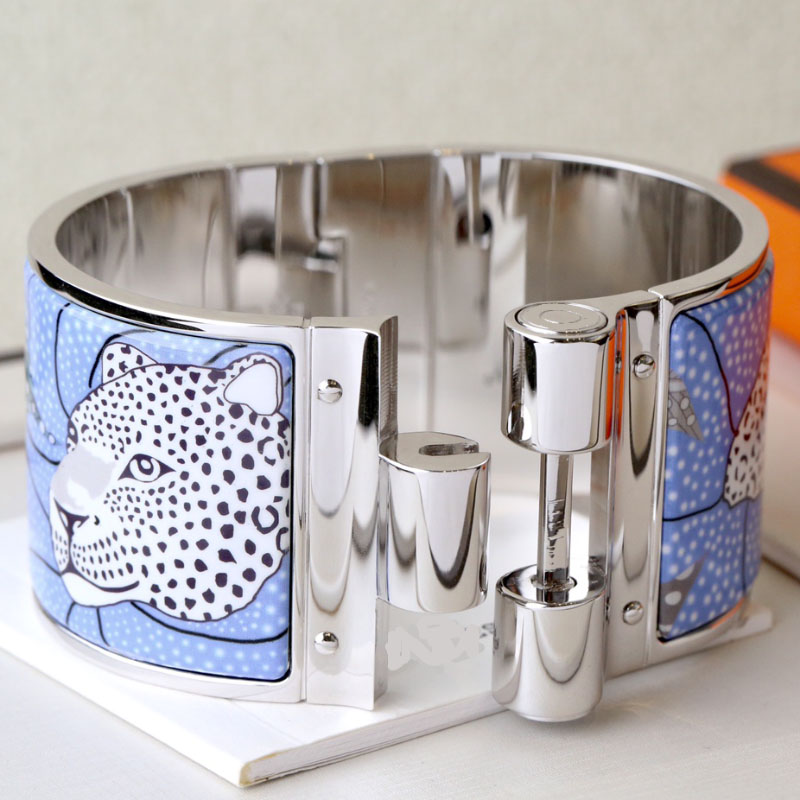 

Enamel clic bangle for women charm bracelets 36mm big size snap-fastener blue leopard