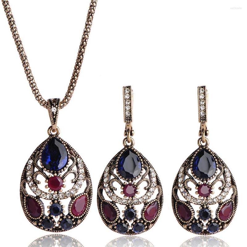 

Necklace Earrings Set 2Pcs/Set Hollow Water Drop Rhinestone Charm Women Jewelry Gift Crystal Droplet Pendant Earring, Picture shown