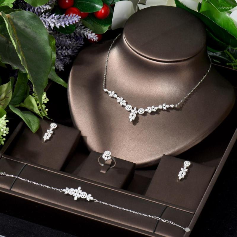 

Necklace Earrings Set HIBRIDE High Quality White Gold Color Cubic Zirconia Jewelry Big Round Leaf Fashion CZ Ladies And Earring N-771, Picture shown
