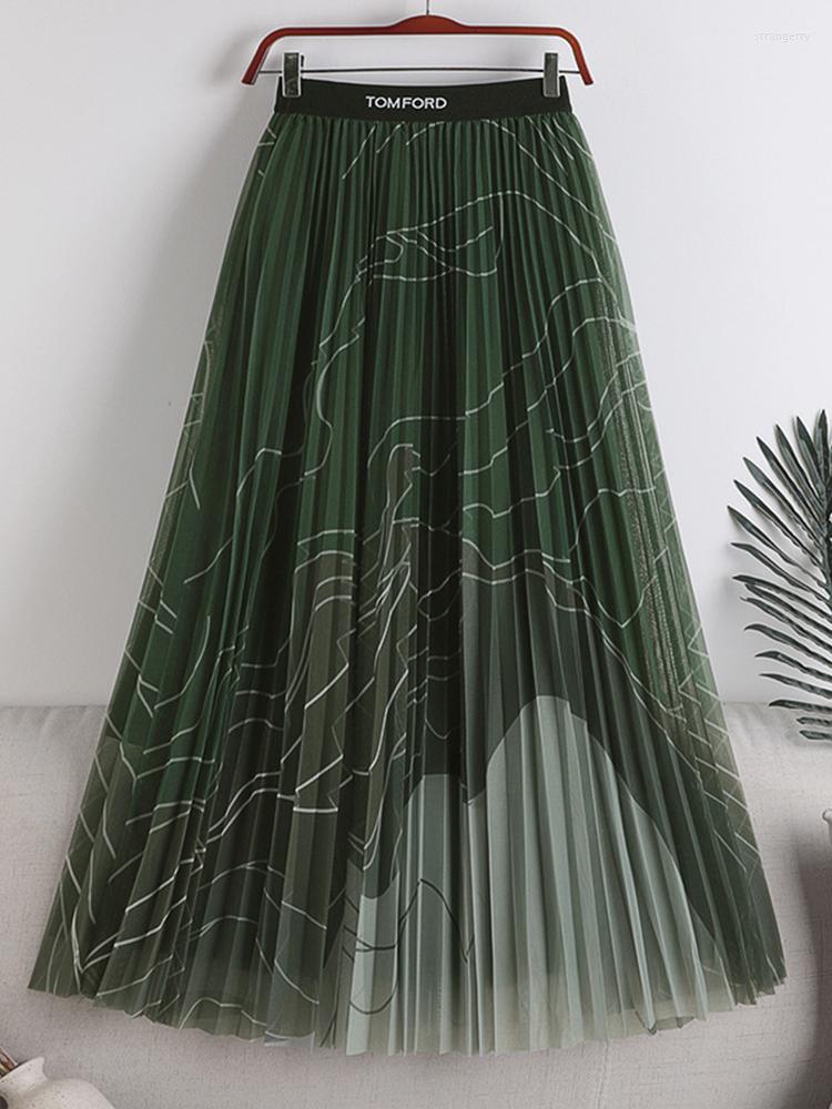 

Skirts TIGENA Fashion Contrast Color Striped Long Tulle Skirt Women 2022 Autumn 3 Layers A Line High Waist Pleated Maxi Female, Blue