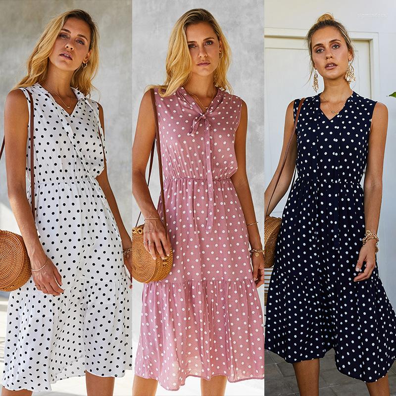 

Casual Dresses Fashion Women' Spring/summer 2022 Arrival Polka-dot Sexy Dress Viscose V-neck Plus Size A-line Skirt Printed Tie-dye, Dark blue