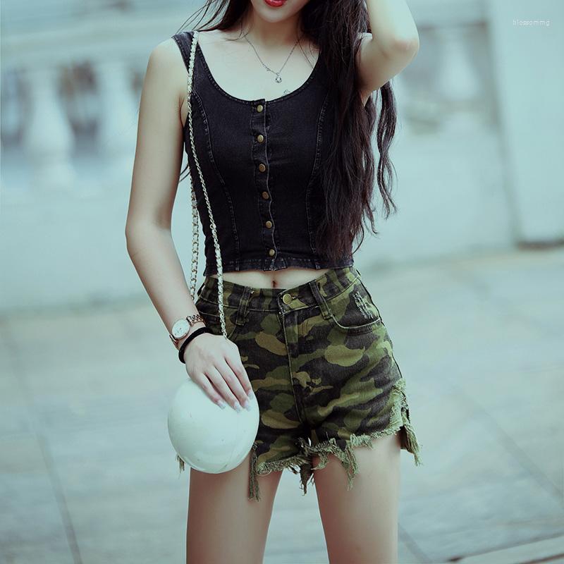 

Women' Shorts Women Sexy Fashion High Waist Camouflage Print Military Ripped Tassel Wide Leg Plus Size SML, Army green