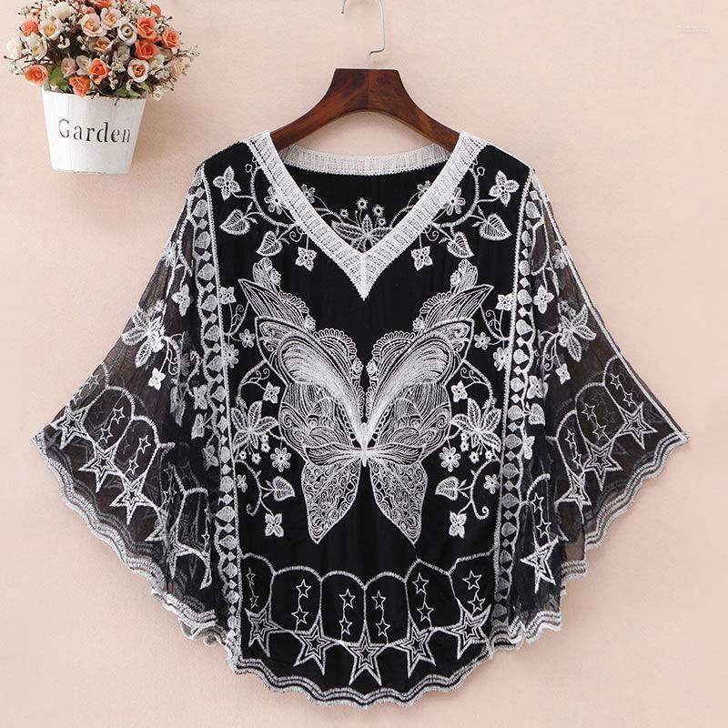 

Women's Blouses Women Blouse Hollow Embroidered Lace Shirt Loose Top Bell Sleeve Summer Wear For Blusas Mujer De Moda, 1009