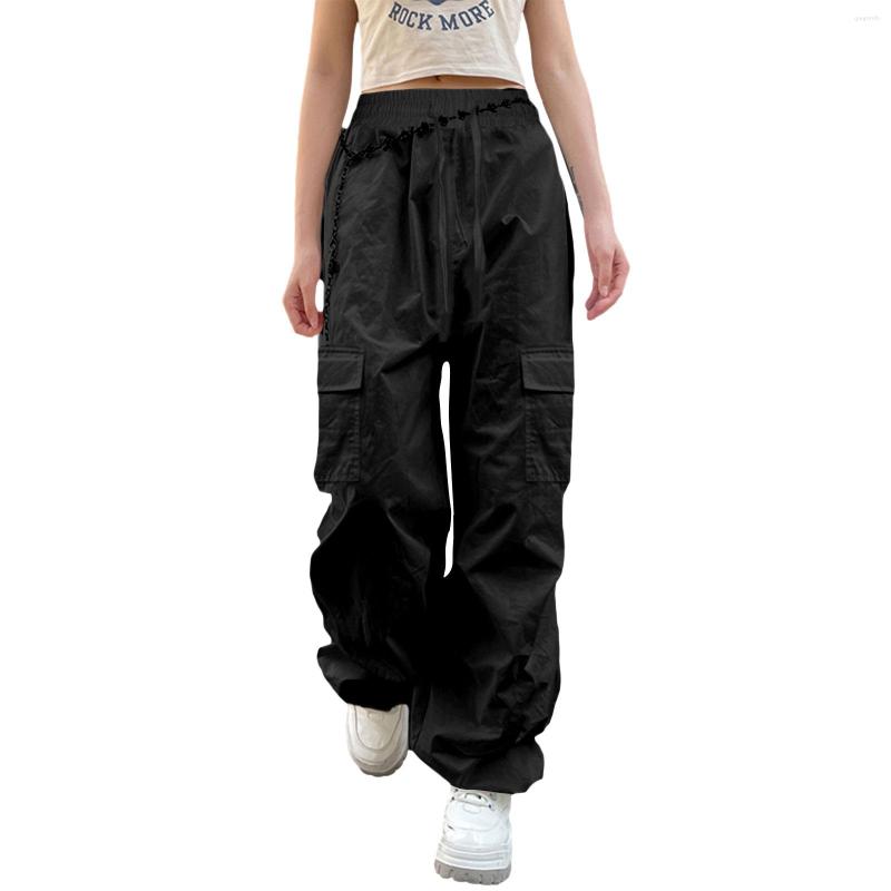 

Women' Pants Ladies Wide Leg Solid Color Drawstring Elastic Waist Loose Spring Fashion Versatile Casual Foot Pocket Overalls, Black