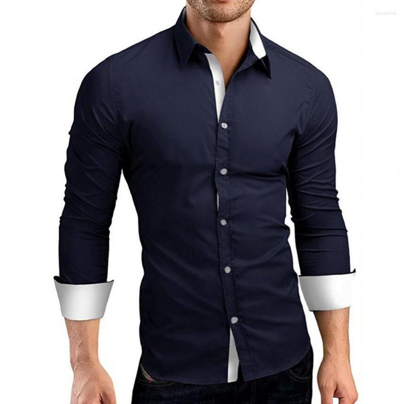 

Men's Casual Shirts Men Shirt Fashion 2022 Spring Male High Quality Long Sleeve Hit Color Slim Fit Black Man Business, Royal blue