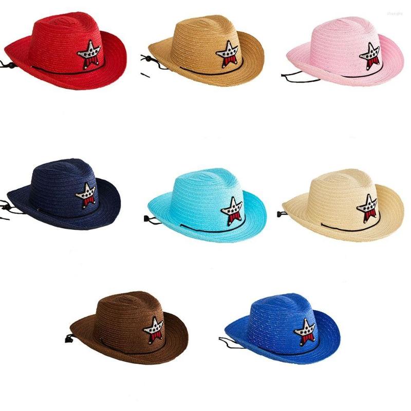 

Hair Accessories Cool Children Cowboy Straw Hat Sheriff Pentagram Badge Sun Summer Outdoor Jazz Beach Kid