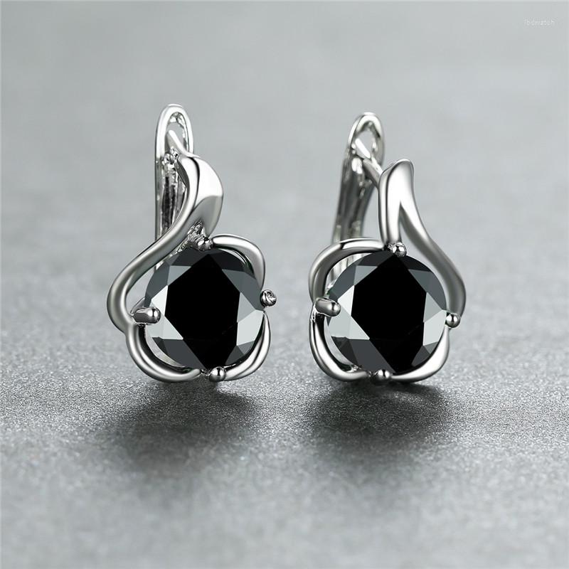 

Hoop Earrings Rainbow Zircon Round Stone Flower Female Luxury Crystal Boho Silver Color Wedding For Women