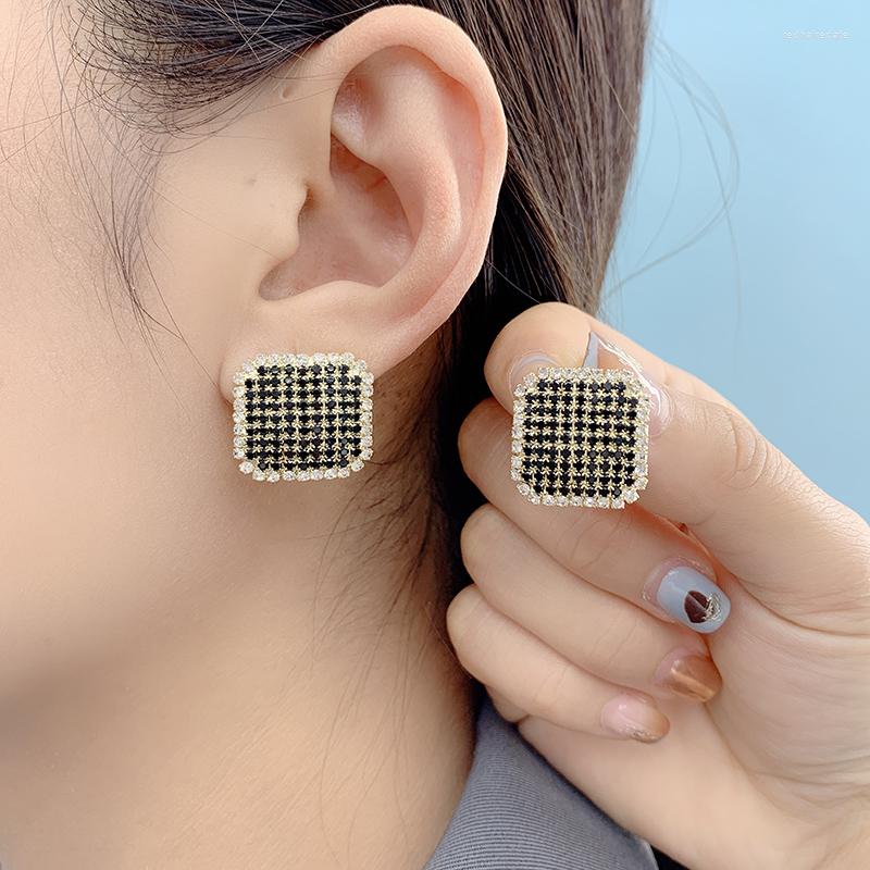 

Stud Earrings RKR Exquisite High-quailty Black Crystal Square For Women Gifts Gold Color Brass 2022 Fashion Jewelry