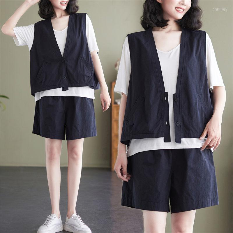 

Women's Tracksuits Vest And Shorts Women's Thin Two Piece Summer Trendy Fashion Loose Short Sleeveless Waistcoat Jacket Casual H1494, Vest set