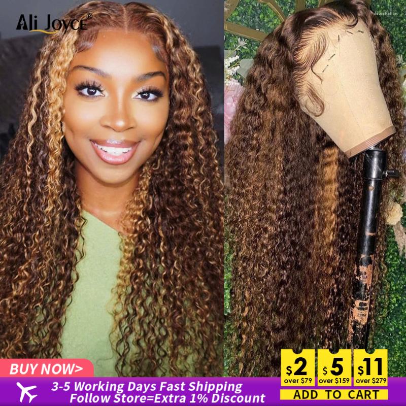

Highlight Ombre Curly Wigs 13x1 T Part Lace Human Hair Deep Wave For Black Women Brazilian Remy, 13x1 part lace wig
