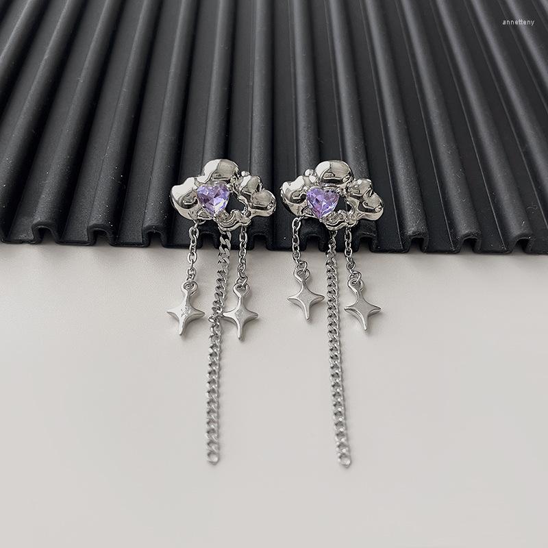 

Backs Earrings Korean Style Sweet Flower Purple Rhinestone Peach Love Heart Clip On For Women Cross Star Tassel Party Jewelry