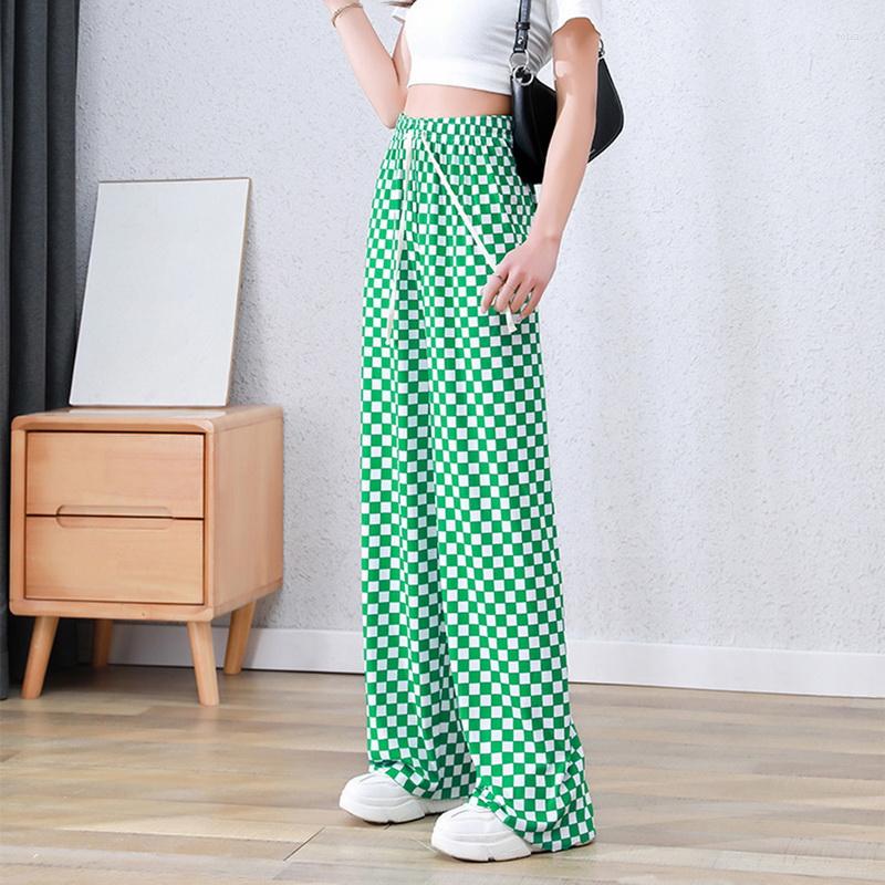 

Women's Pants SHUJIN Plaid Thin Women Summer 2022 High-Waisted Loose-Fitting Straight Trousers Drop Tug Casual, Light blue grid