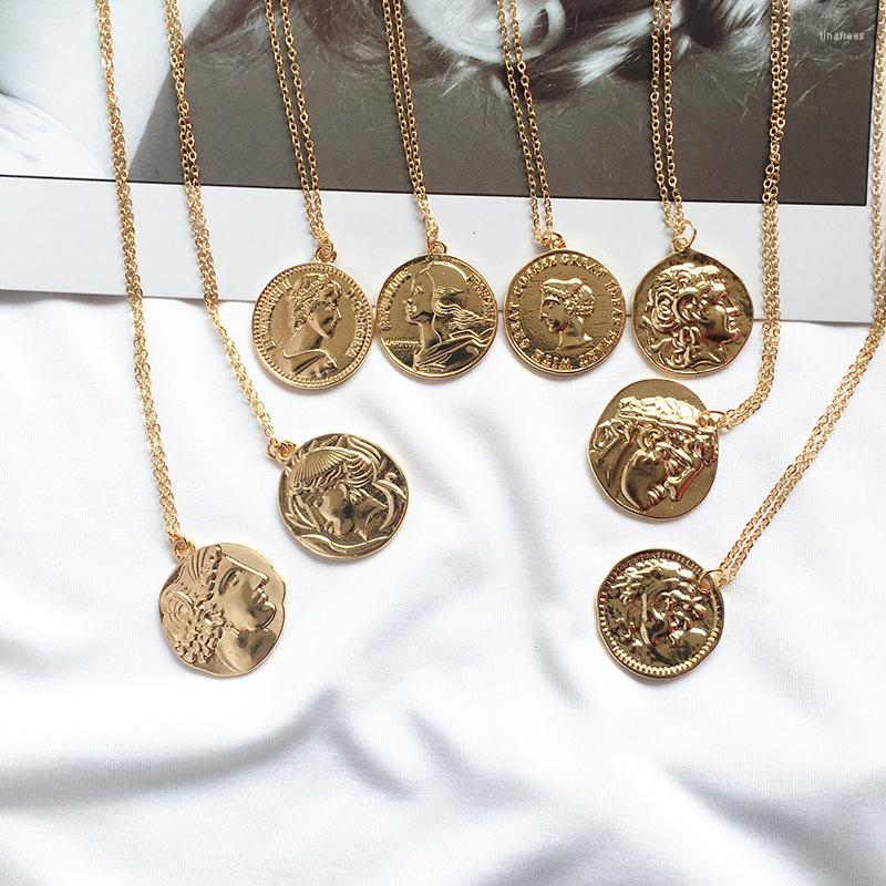 

Pendant Necklaces 2022 Gold Vintage Carved Coin Roman Necklace For Women Bohemian Boho Jewelry Statement