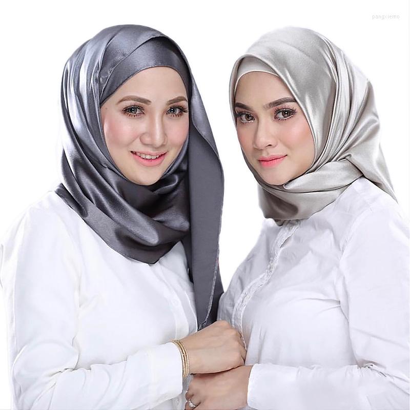 

Ethnic Clothing 90cm Plain Bubble Neckerchief Hijab Scarf Women Satin Headband Hair Scarves Muslim Female Hijabs Square Shawl Turbanet