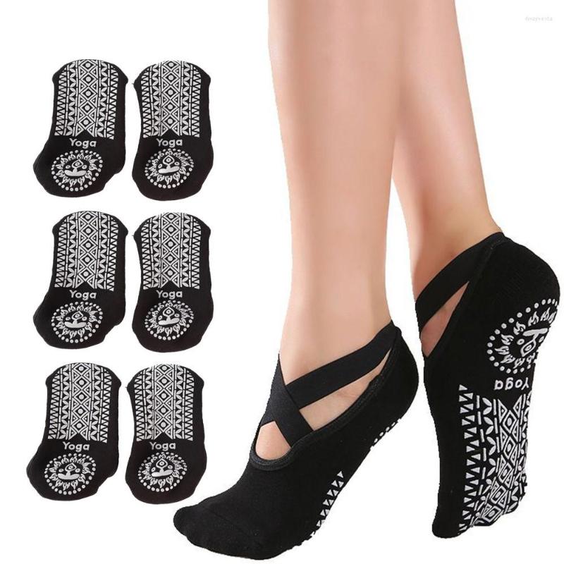 

Athletic Socks 3 Pairs Women Yoga Non-Slip Floor Breathable Cotton Dance Ballet Fitness Movement Pilates Sock, Black