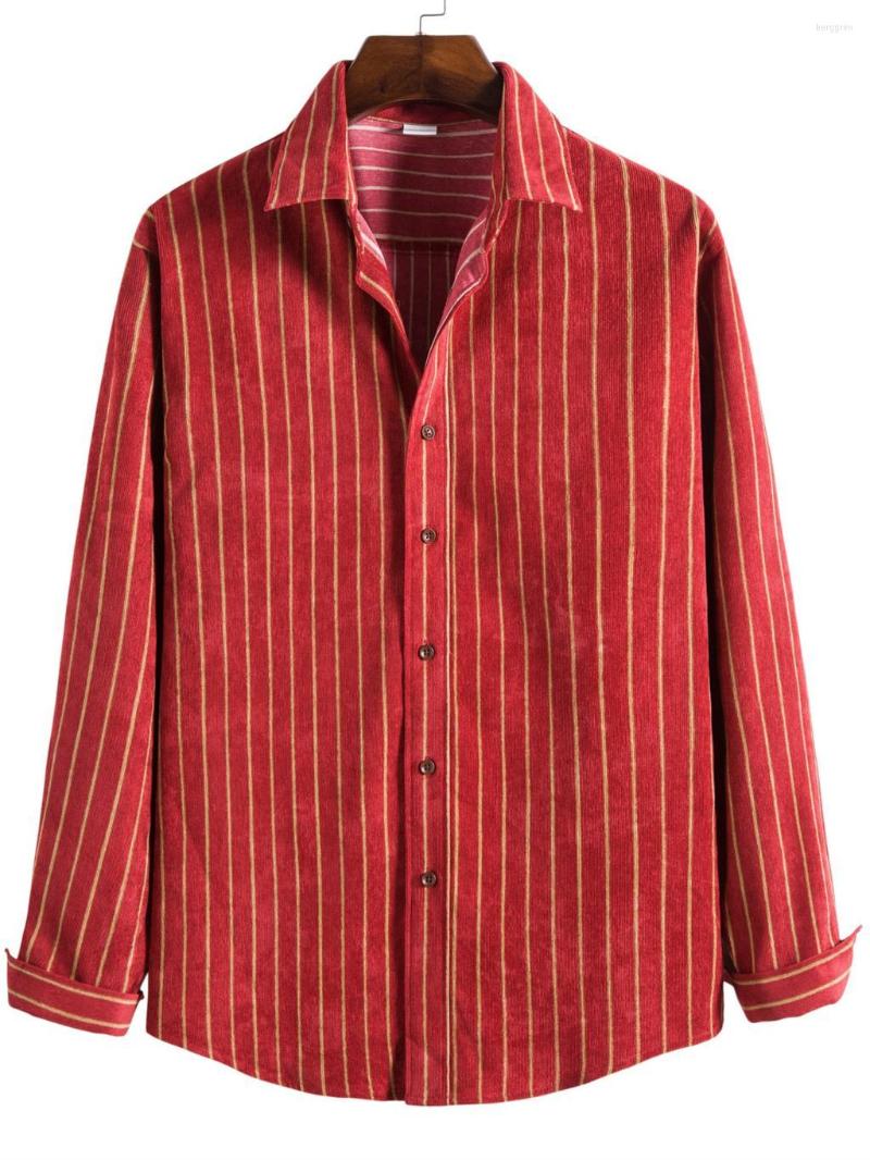 

Men' Casual Shirts Corduroy Shirt Men Striped Soft Leisure Regular Fit Long Sleeved Man' Oversized Clothes Male Business, Red
