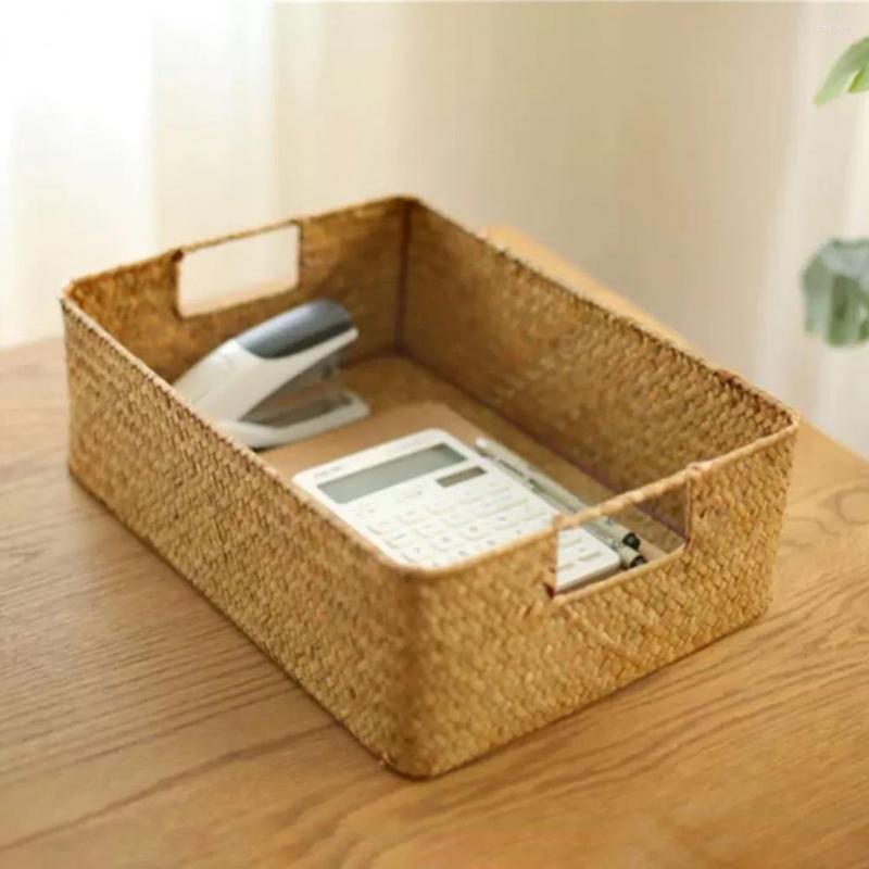

Jewelry Pouches Hand-Woven Rectangular Rattan Storage Box Earring Makeup Organizer Container Wicker Basket Fruit Sundries Case