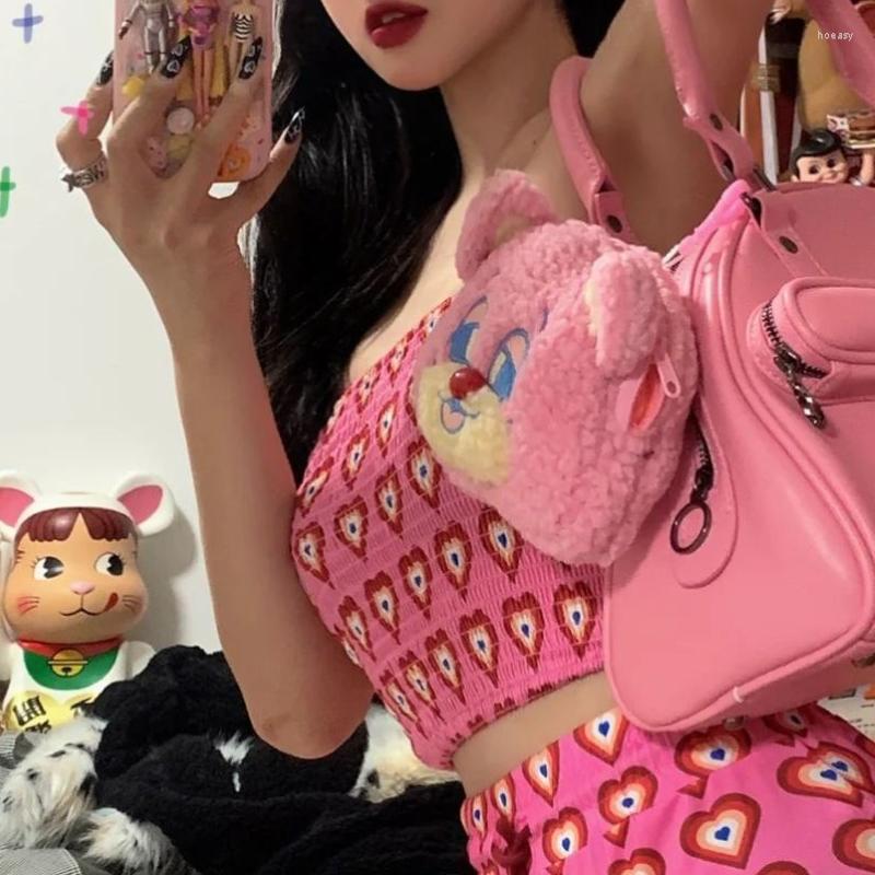 

Women's Tanks Sexy Off Shoulder Pink Love Tube Top Outer Wear Vest Crop Tops Female Tide Short Strapless Corset Women Tank Summet Clothes