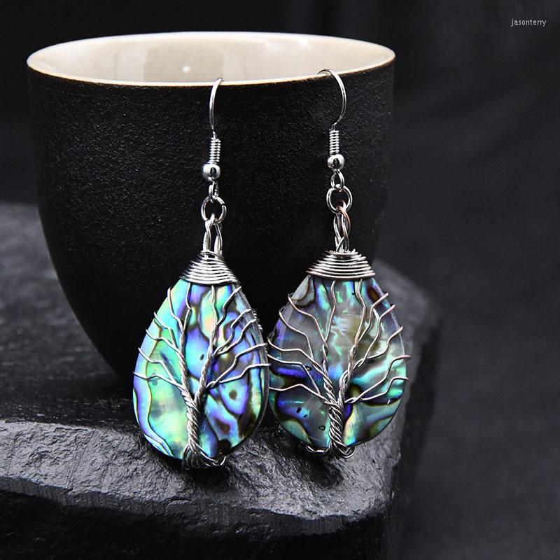 

Dangle Earrings Shine Rainbow Color Natural Abalone Shell Handmade Wire Wrapped Hook Tree Of Life Fashion Women Jewelry 5pairs