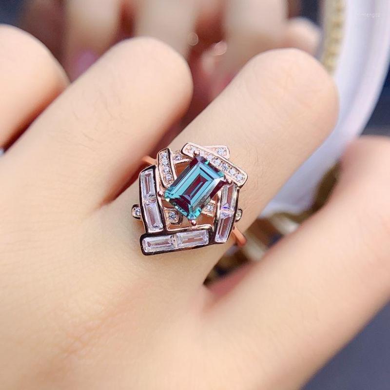 

Cluster Rings Luxurious Lab Grown Alexandrite Engagement Ring In Sterling Silver June Birthstone Emerald Cut 5x7mm 925