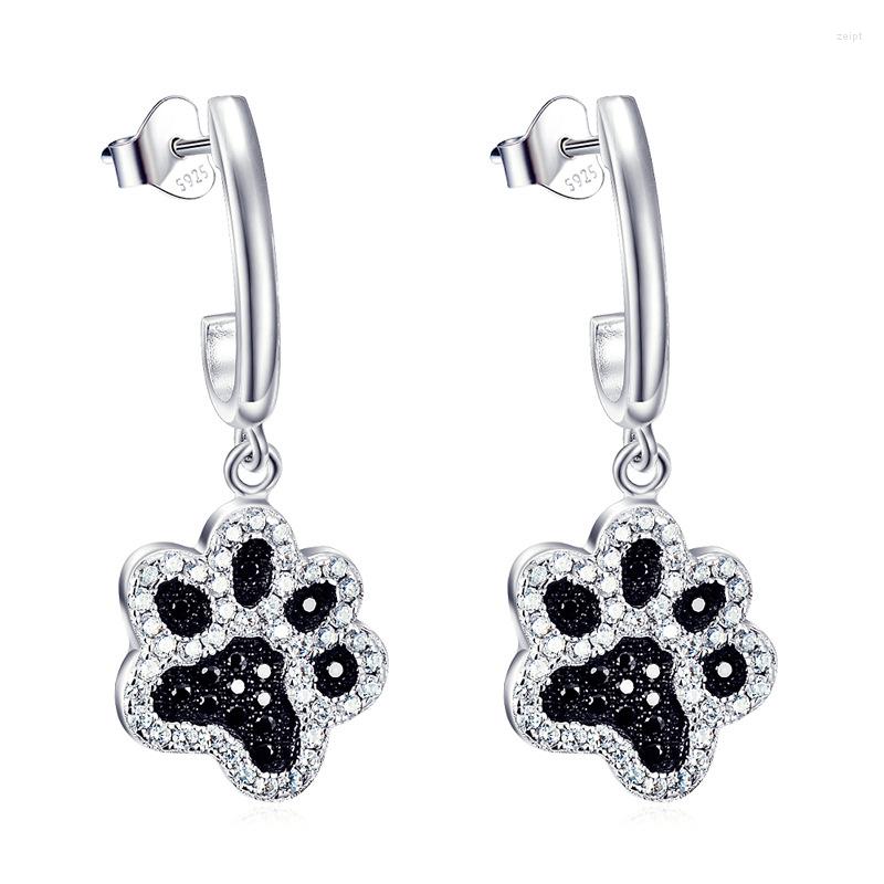 

Stud Earrings 925 Sterling Silver Dog Print Inlaid Zircon Jewelry