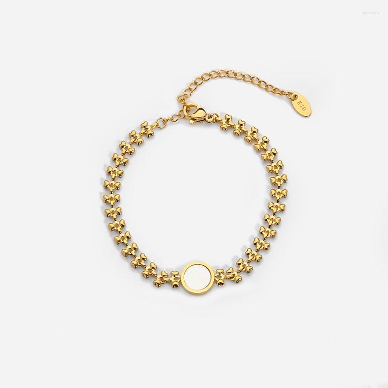 

Charm Bracelets 2022 Titanium Steel Bracelet White Shell Round 316L Stainless Wheat Chain Women Jewelry Waterproof