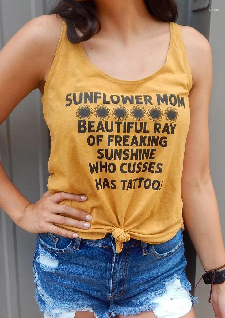 

Women' Tanks Sunflower Mom Beautiful Ray Of Freaking Sunshine Cute Women Fashion Undershirt Singlet Slogan Aesthetic Sleeveless Garment, Blue-black txt