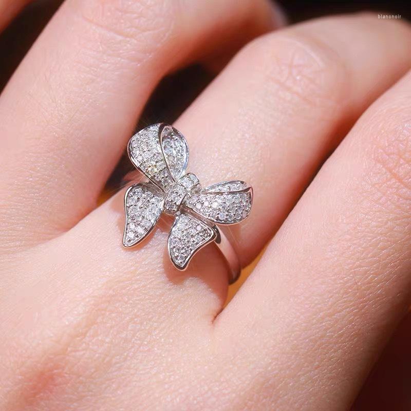 

Wedding Rings Cute Silver Color Bowknot Adjustable Ring With Bling ZIrcon Stone For Women Engagement Fashion Jewelry 2022