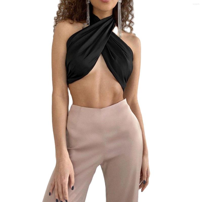

Women's Tanks Sexy Bandage Halter Crop Tops For Women Sleeveless Backless Club Party Chic Wrap Cropped Top Slim Streetwear, Black