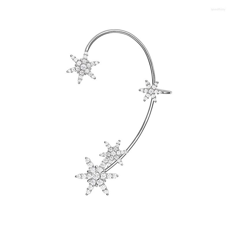 

Backs Earrings SOELLE Fashion Pure 925 Sterling Silver Snowflake Ear Hanging Cuff With Cubic Zirconia No Pierced Clip Earring 1pc For Women