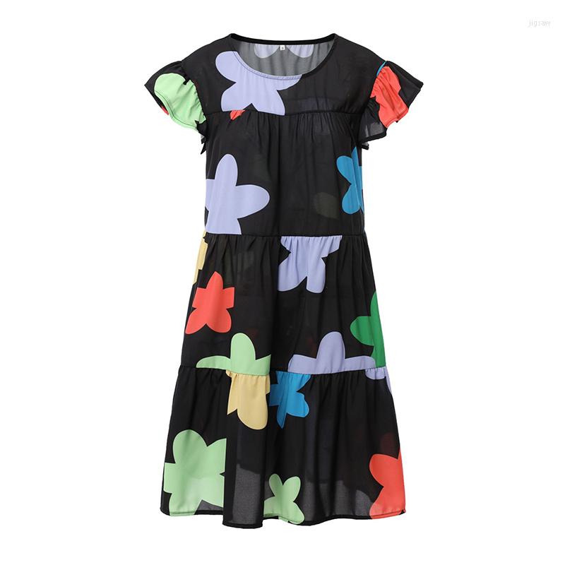 

Party Dresses 2022 Summer Loose And Elegant Daisy Petal Short Sleeve Printed Dress Women Casual O-neck Retro Mid-length, Pink