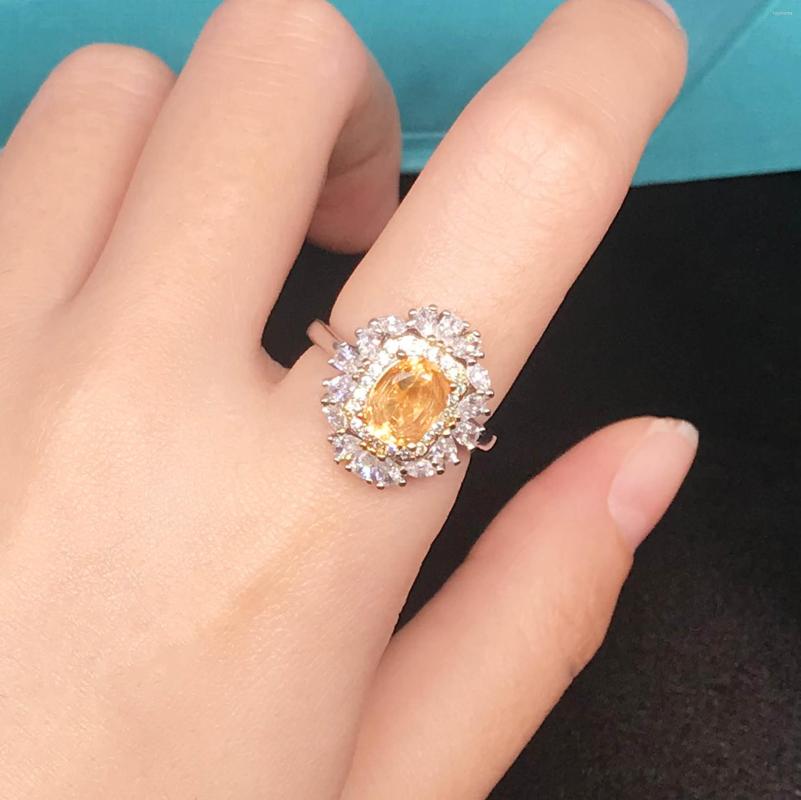 

Cluster Rings QGorgeous Exquisite Silver Color Finger Ring Yellow Rectangle Zircon Stone Women Wedding Jewelry Accessories