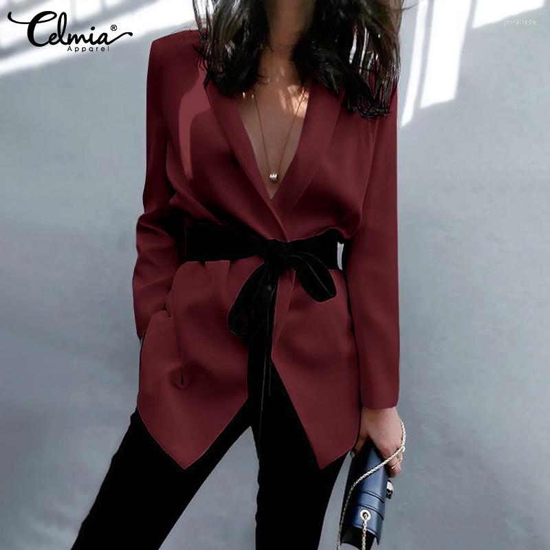 

Women' Suits Celmia Women Sexy Deep V Neck Suit Blazer 2022 Long Sleeve Elegant Bow Belted Lapel Collar Formal Coat Outerwear, Black