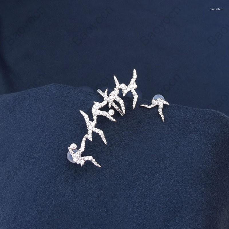 

Backs Earrings 925 Sterling Silver Swallows Asymmetrical Ear Cuff With Hirondelles AB Clip For Women