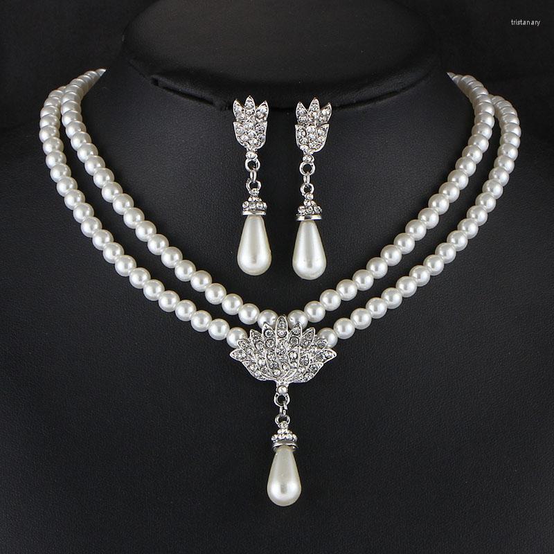 

Necklace Earrings Set Women Jewelry Imitation Pearl Crystal Drop Bridal Wedding Accessories 19ING, Picture shown