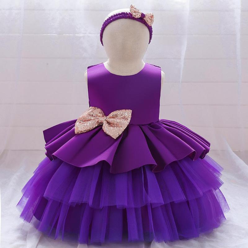 

Girl Dresses Purple Toddler Tutu Bow Dress Princess For Baby First 1st Year Birthday Infant Party Pageant Christeng Gown, L1966xz-yellow