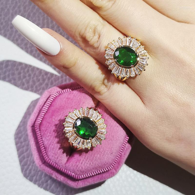 

Wedding Rings 2022 Luxury Green Gold Color Oval Engagement Ring For Women Lady Anniversary Gift Jewelry Wholesale Valentine's Day