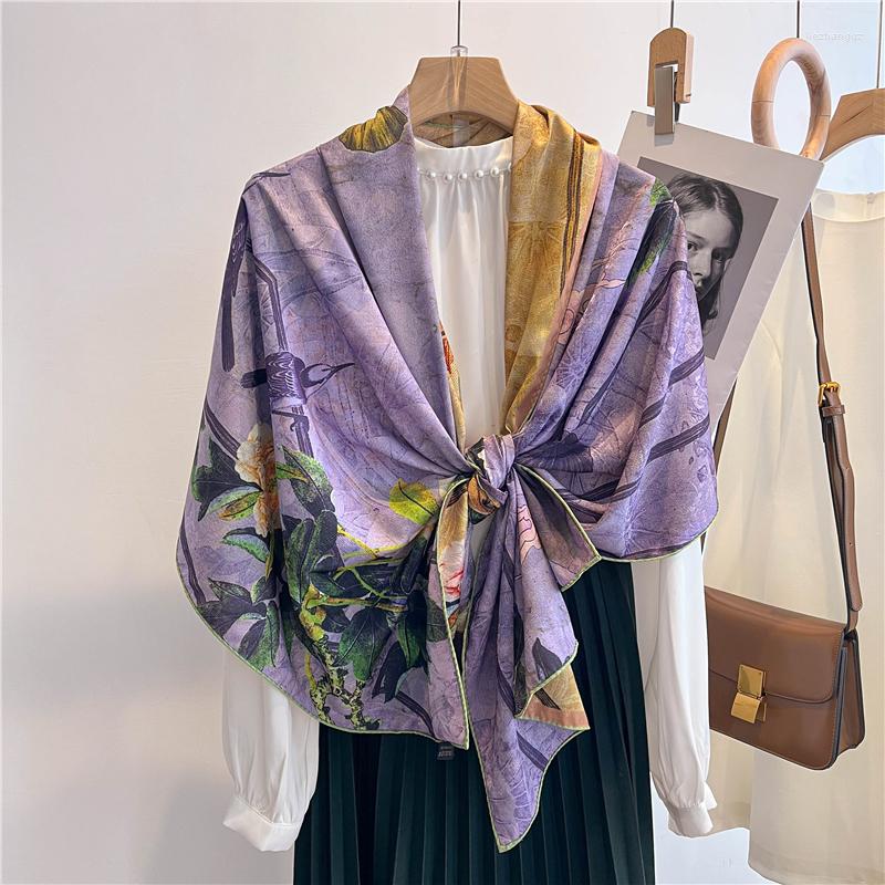 

Scarves Luxury Long Silk Scarf For Women Design Double-side Print Hijab Floral Shawl Wraps Bandana Femele Soft Headband Echarpe Foulard