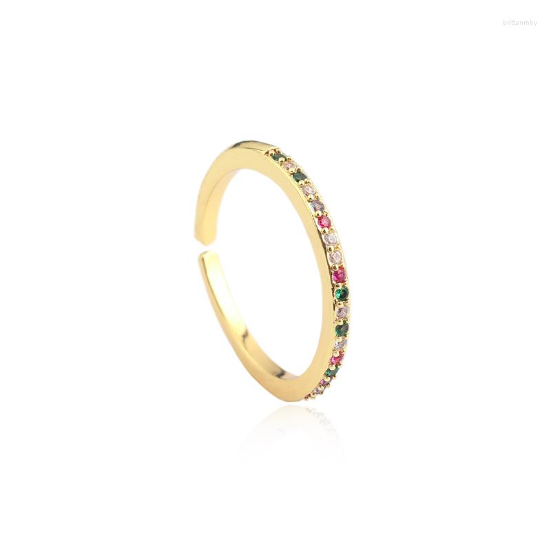 

Wedding Rings Thin Line Fashion Luxury Green Black Pink Rainbow CZ 18K Gold Plated Eternity Band Ring For Women Party Gift Jewelry