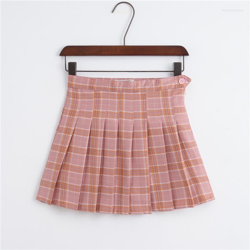 

Skirts Girls Women High Waisted Plain Pleated Skirt Skater Tennis School Uniforms A-line Mini With Lining Shorts, Grey grid